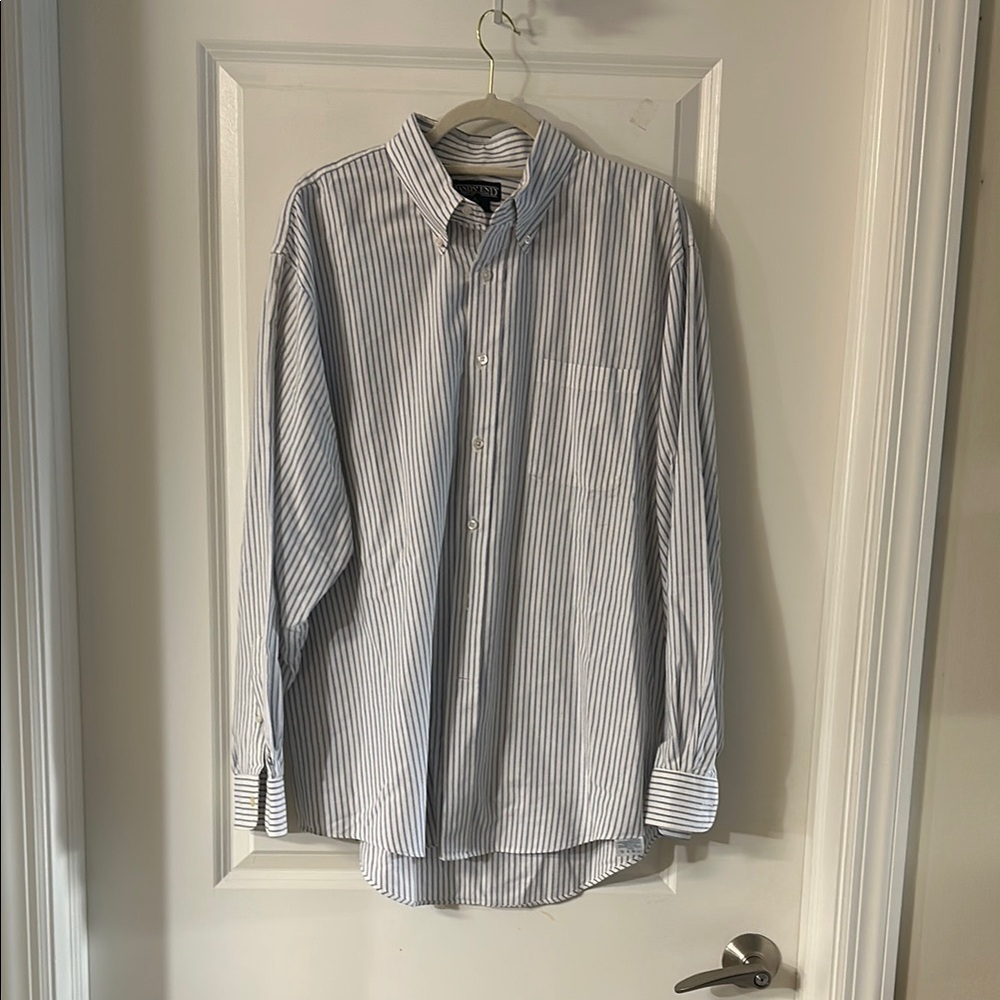 Lands' End Blue and White Striped Button-Down Shirt